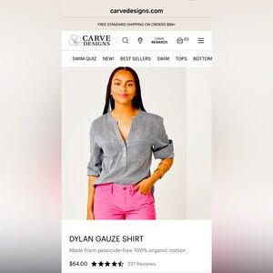 Carve Designs 100% Organic Cotton Blue striped long sleeved blouse